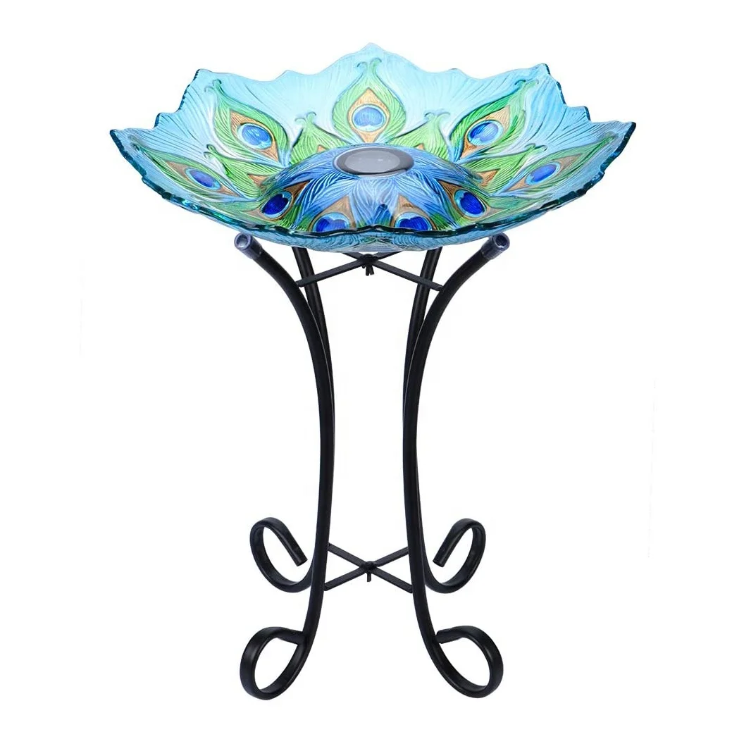 

China wholesale garde decor glass bowel bir feeders birds feeding bird perch solar birdbas birdbath bird water feeder