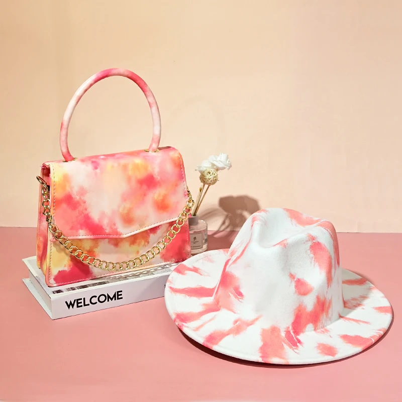 

Wholesale Fashion Purse Sets Crossbody Tie Dye Bag Hat And Purse Set Women Handbags Ladies Single Shoulder Handbags And Hat Set, Customized color