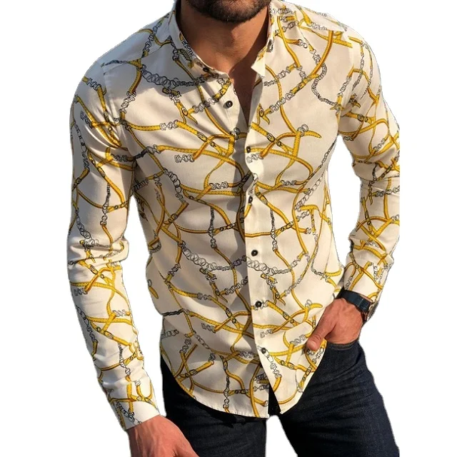 

New fashion men's shirts creative digital printing long sleeves temperament commuting