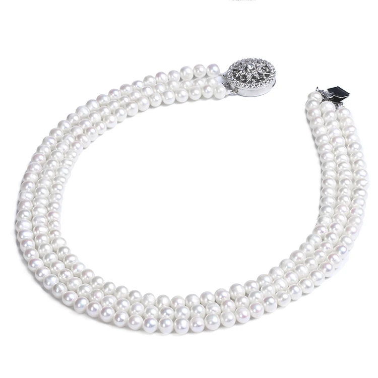 

ZZXL-N0050 Handmade Fashion Bridal 3 Row Strand Fine Pearl Necklace
