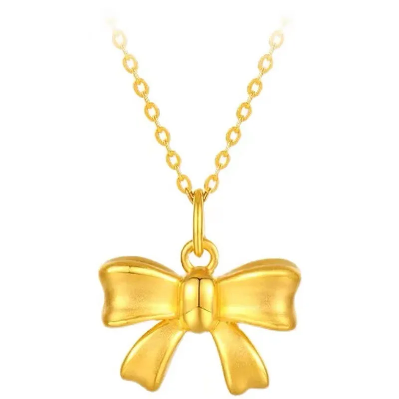 

Certified Gold Pure Gold 999 Bow Pendant Female 5D Hard Pure Gold Escaped Princess Necklace Female Wholesale For Girlfriend