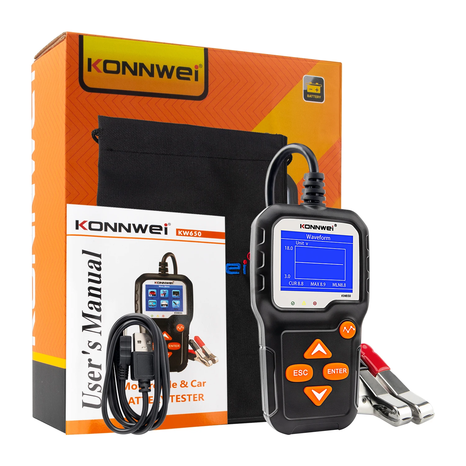 

KONNWEI KW650 Car Battery Tester 6V 12V Auto Battery System Analyzer 100 to 2000 CCA Car Quick Cranking Charging Tool