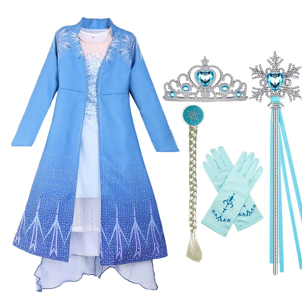 

Halloween Frozen Princess Elsa Dress Girls Birthday Party Elsa Anna Fancy Dress Costumes Collection with Cosplay Wig Wand Crown, As picture