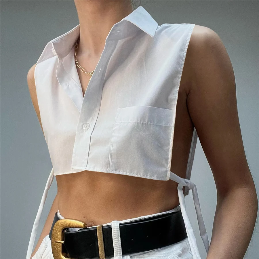 

K22L14709 Summer White Shirt Cut Out Tank Top Sleeveless Streetwear Women Crop Top