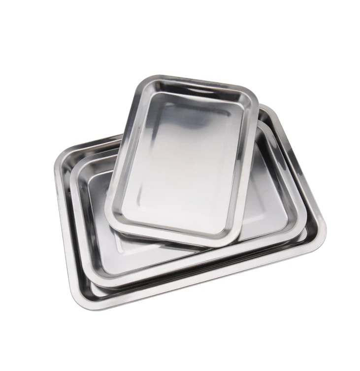 

Baking Tray Restaurant Square Rectangular Plate Food Fruit Platters Serving Dish Stainless Steel Serving Tray, Silver