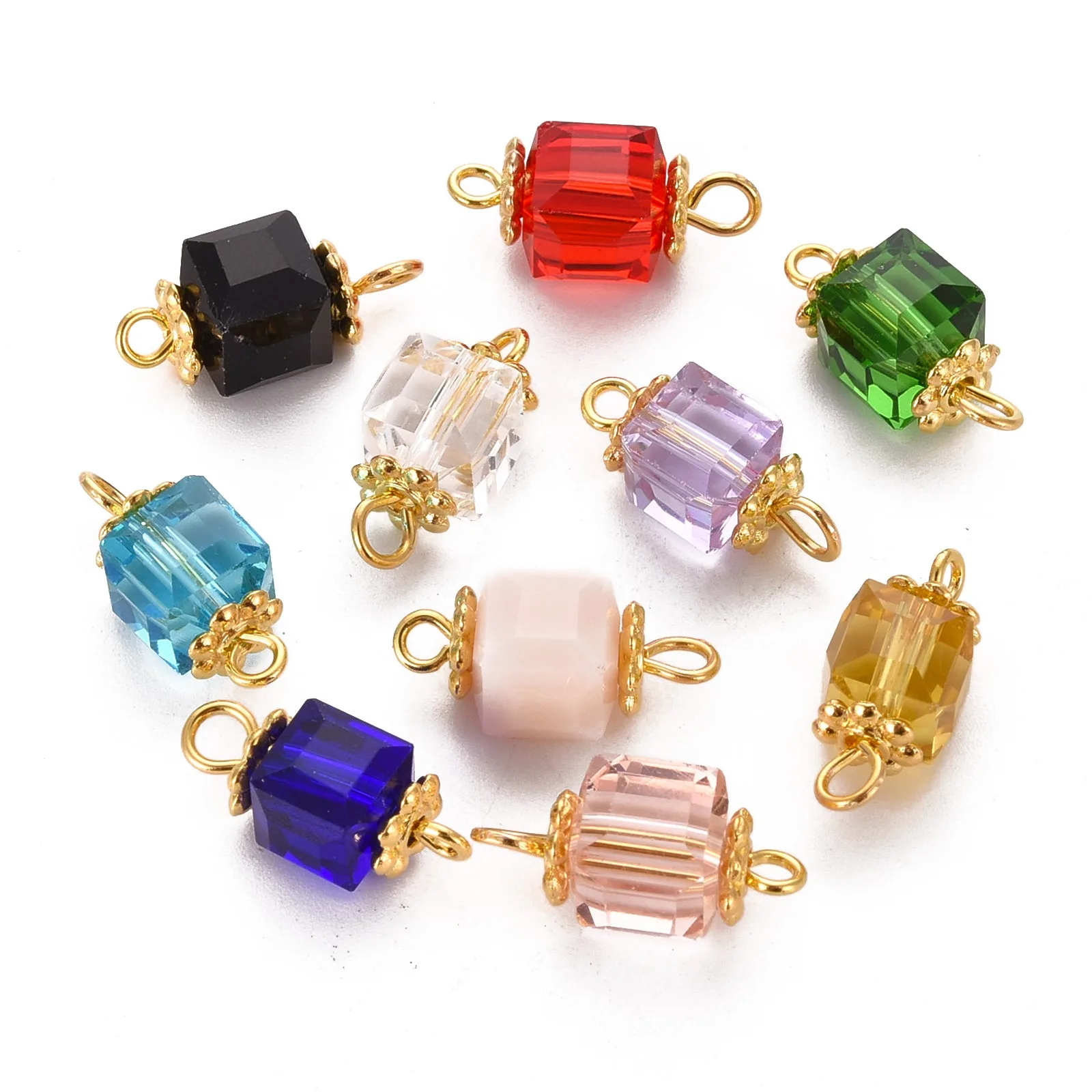 

PandaHall Faceted Cube Transparent Glass Links Connectors, Mixed color