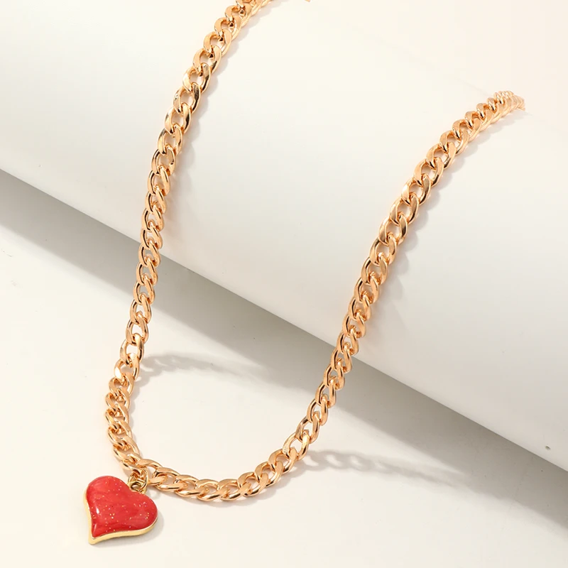 

Fashion Personality Cool Girl Simple Heart Choker Necklace Punk Retro Gold Plated Circle Chain Necklace