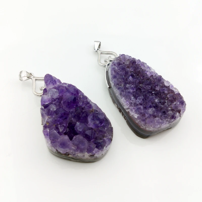 

Natural amethysts druzy Pendant Raw Amethyst geode Pendant S925 sterling silver charm Christmas Gift for women girls, Purple natural pendant