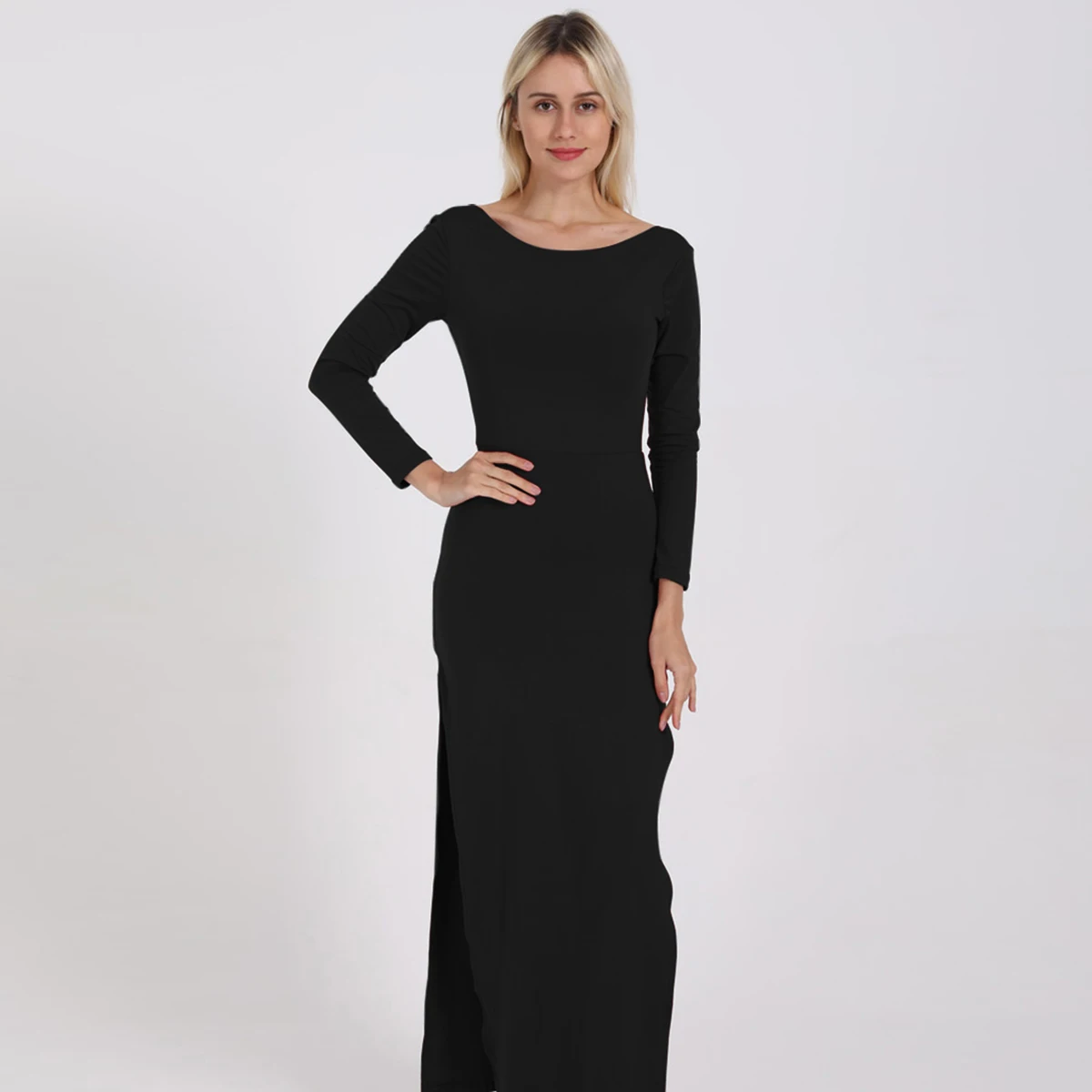 

Open Back Long Sleeve Casual Maxi Women Bodycon Dresses, Black or customized