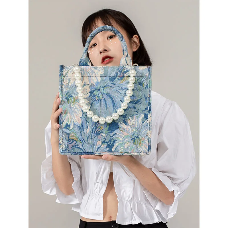 

Portable shopping bag Monet's garden oil painting tote bag female 2021 new wave large capacity women shoulder messenger bag, 1 colors