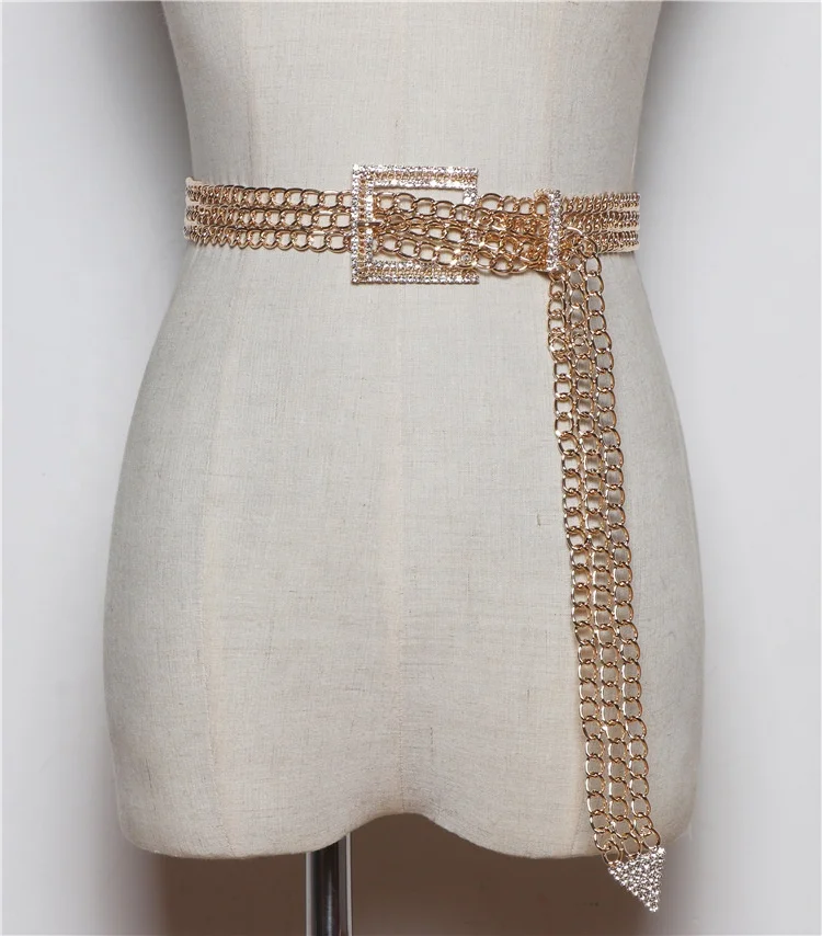 

B51990A Latest trendy shinning diamond women shirt dress waist belt decoration, Gold/silver