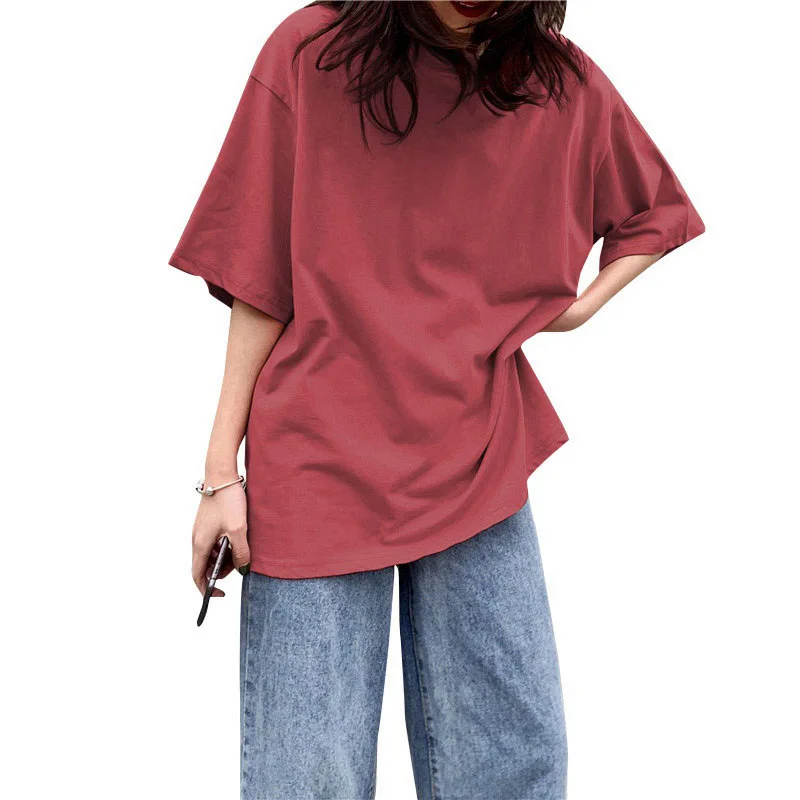 

Loose  T-shirt Women Solid Color Cotton Casual Plain Tee Shirt Clothing Summer T-shirts Ladies Casual Tee Tops, Multi color random