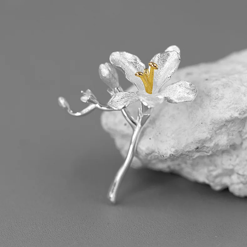 

New Design 925 Sterling Silver Freesia Flower Brooches For Women Jewelry 2021