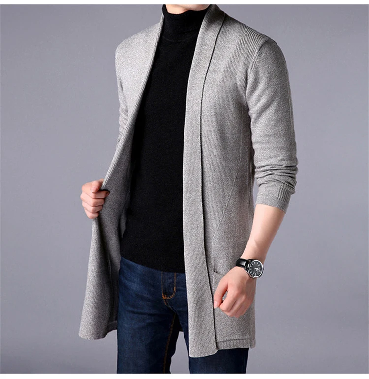 

2021 spring and autumn men's thin mid-length knitted cardigan fashion solid color sweater, Customized color