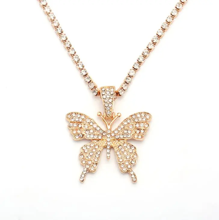 

New Women Single Layer Rhinestone Claw Chain Butterfly Women Necklace