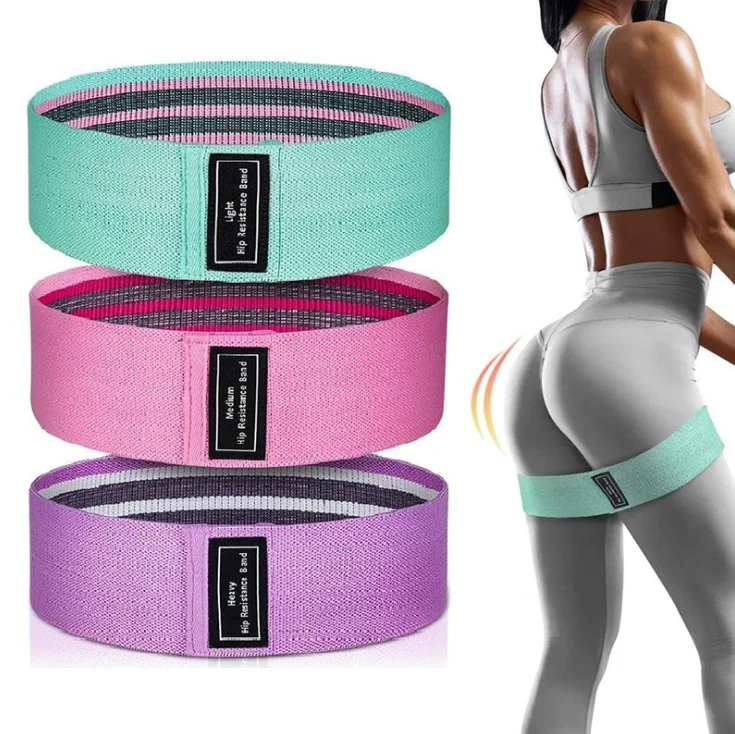 

Promising Custom Logo Yoga Elastic Hip Resistance Band Workout Gym Exercise Booty Fabric Resistance Bands, Pink, green, purple