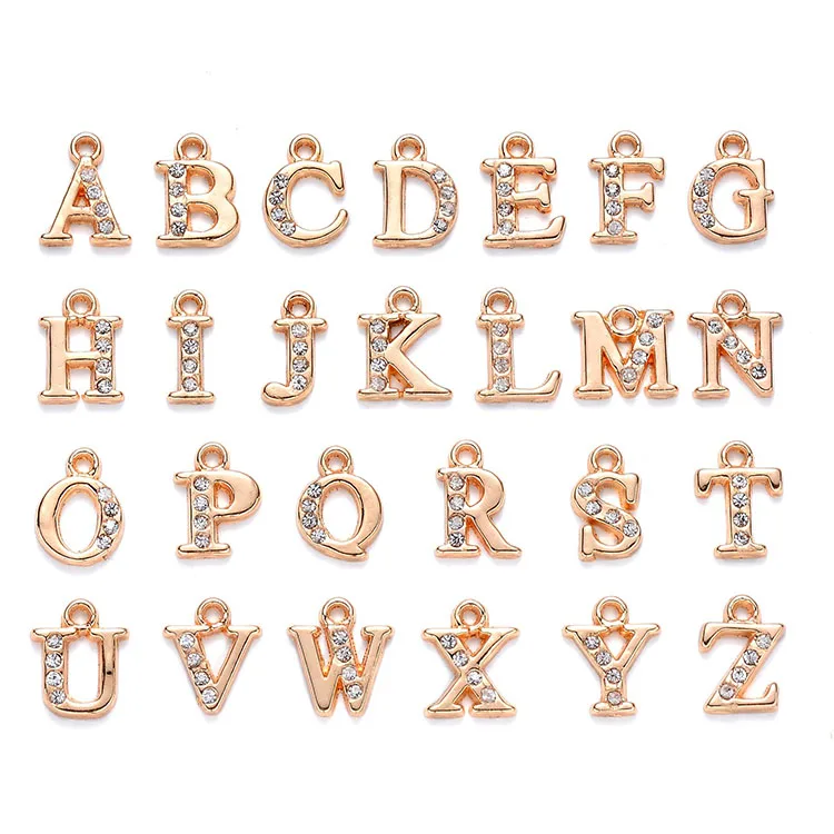 

JS1309 Small Gold Silver Plated Rhinestone Crystal Pave Letter Initial Alphabet Charms