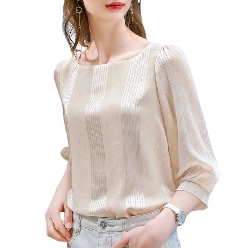 

Cover belly Chiffon shirt women 3/4 sleeve shirt Loose