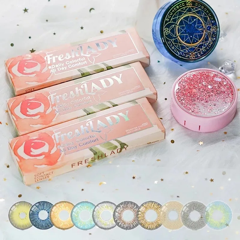 

FRESHLADY daily one day disposable color contact lenses circle lenses with power prescription daily lenses, Gray,yellow green,brown,jade,crsyatal