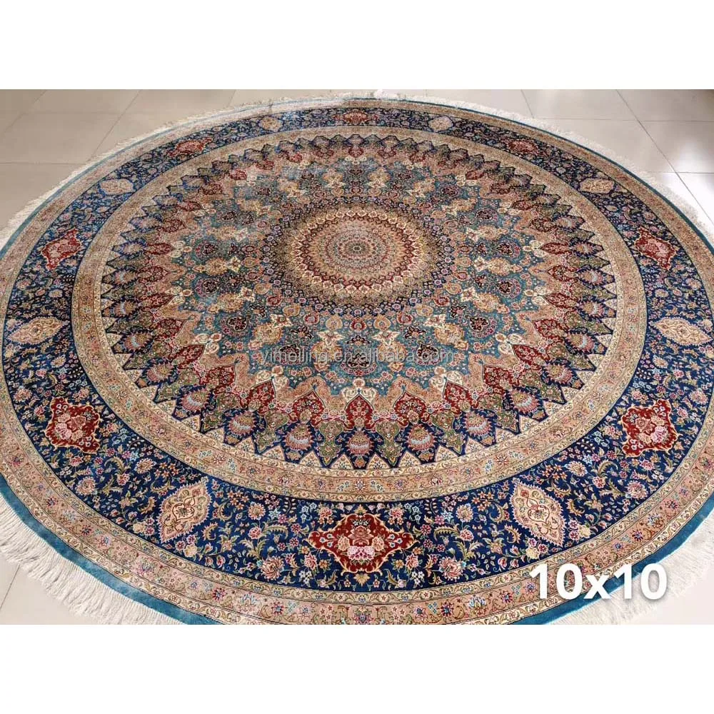 

3 Meter 10 Foot Diameter Circular Handmade Hand Knotted Persian Round Silk Carpet and Rugs Circle Dinning Room Rug