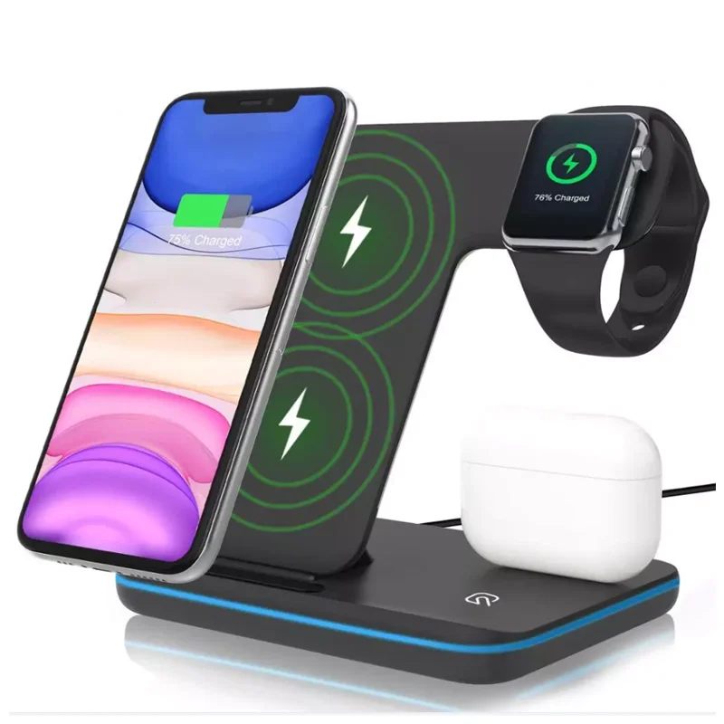

Wireless Charger Stand 3 in 1 Qi 15W Fast Charging Dock Station for Apple Watch iWatch 7 6 AirPods Pro iPhone 13 12 11 XS XR X 8