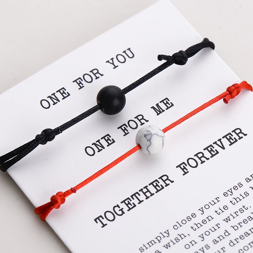 

2pcs/set Matte Lava Stone Natural Stone Bead DIY Bracelet Red String Braiding Couple Bracelets for Men Women Wish Jewelry