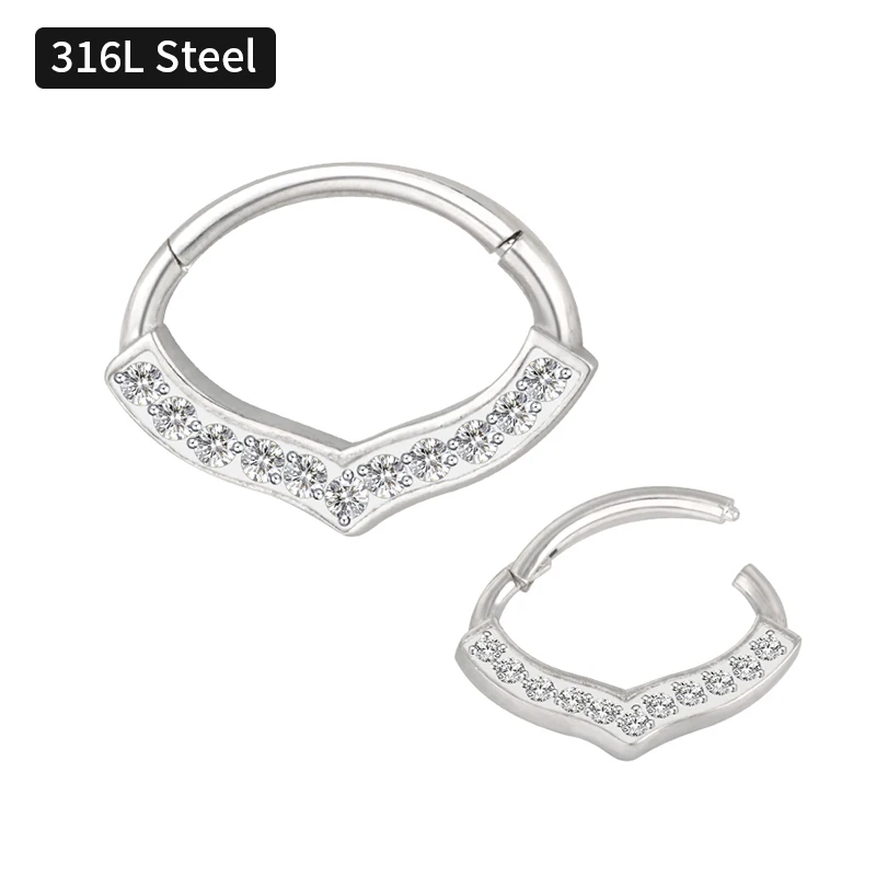 

Stainless Steel Body Jewelry Laurel Leaves Front Hinged 8mm Hoop Rings