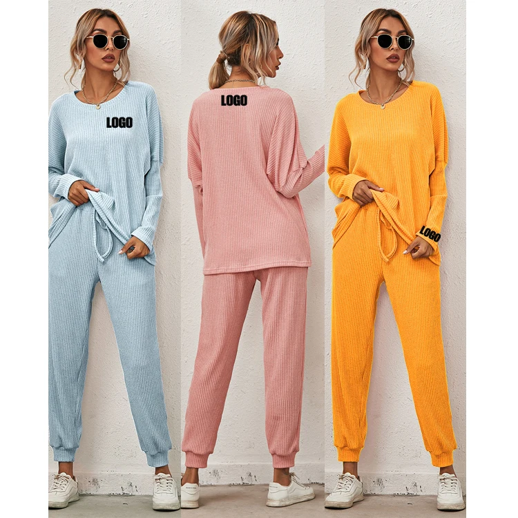

Free shipping Wholesale boutique adult 2pc pajamas young ladies sleep wear sets solid color ribbed velvet luxury sleepwear, Color avaliable