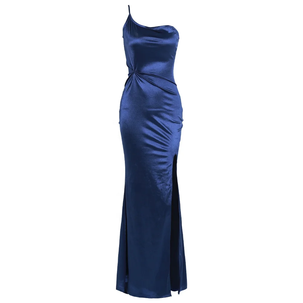 vestido de cetim azul marinho