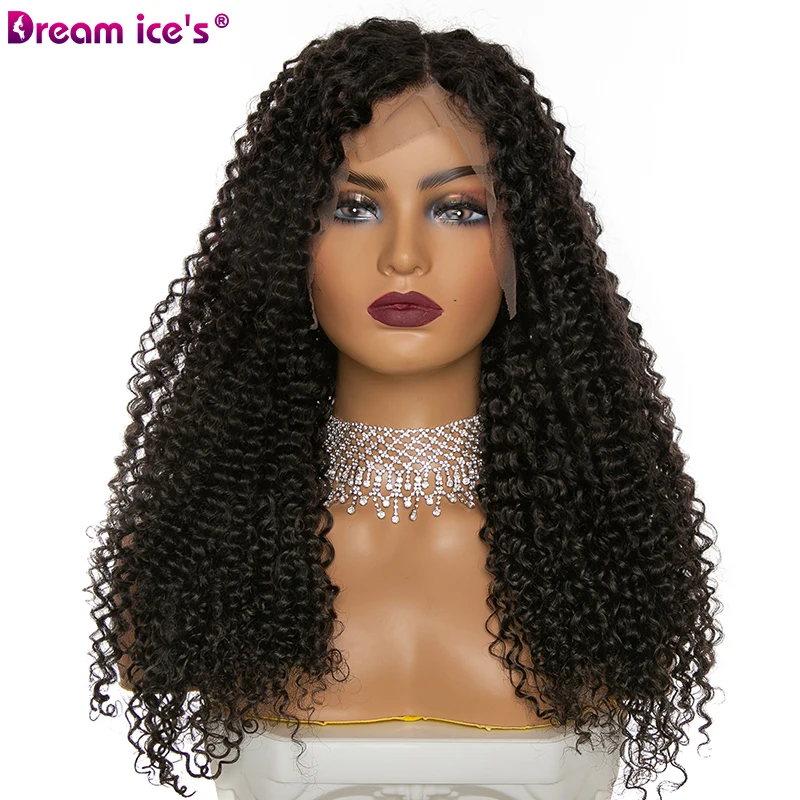 

Dream.Ice's Hair Factory Price 24inch Jerry Curl Lace front wig Mixed human hair, Natural Color human hair Blend lace front wig