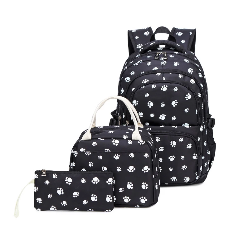 

Kids Girls School Backpack Elementary Paw Prints Bookbag 3pcs Set with Lunch Bag Pencil Bag, As sample or customzied