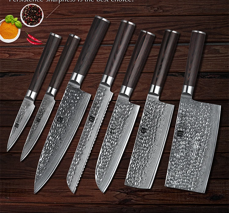 

7 pcs 67 layers damascus steel kitchen knife set with super sharpness