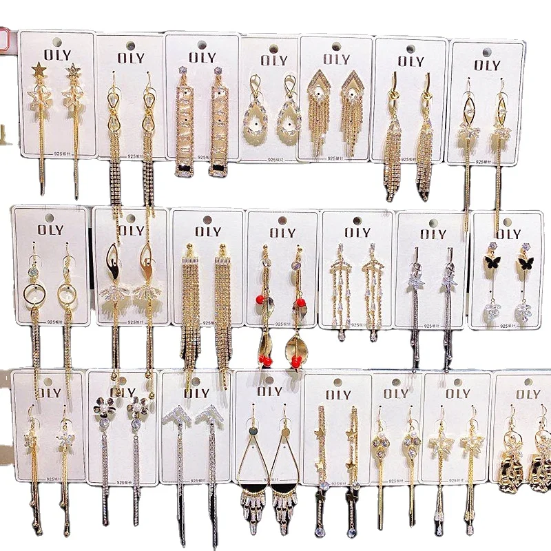 

Earring tassel set diamond 925 silver needle ear hook leaf small fresh mixed with water drop earring mixed batch