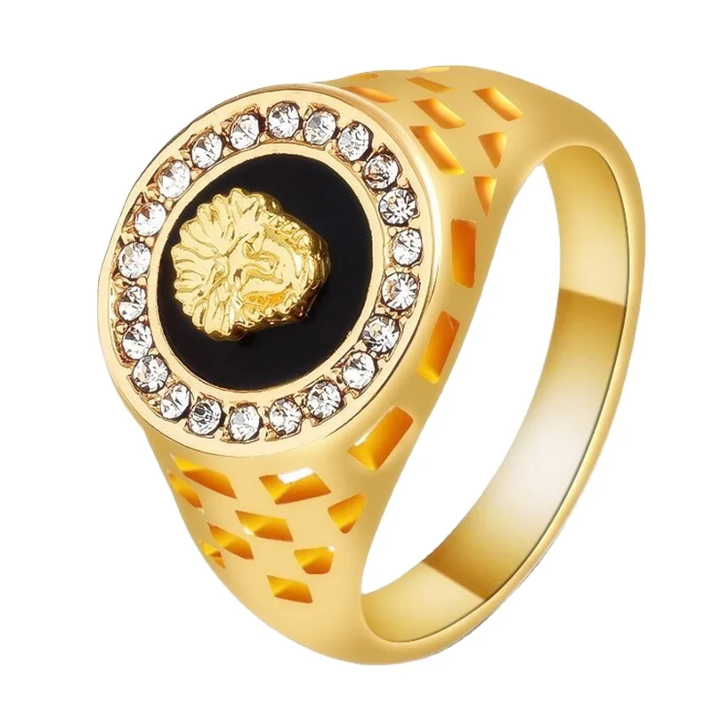 

Europe fashion ring with Men's Gold Lion Head Design diamond Punk ring, 2 colors