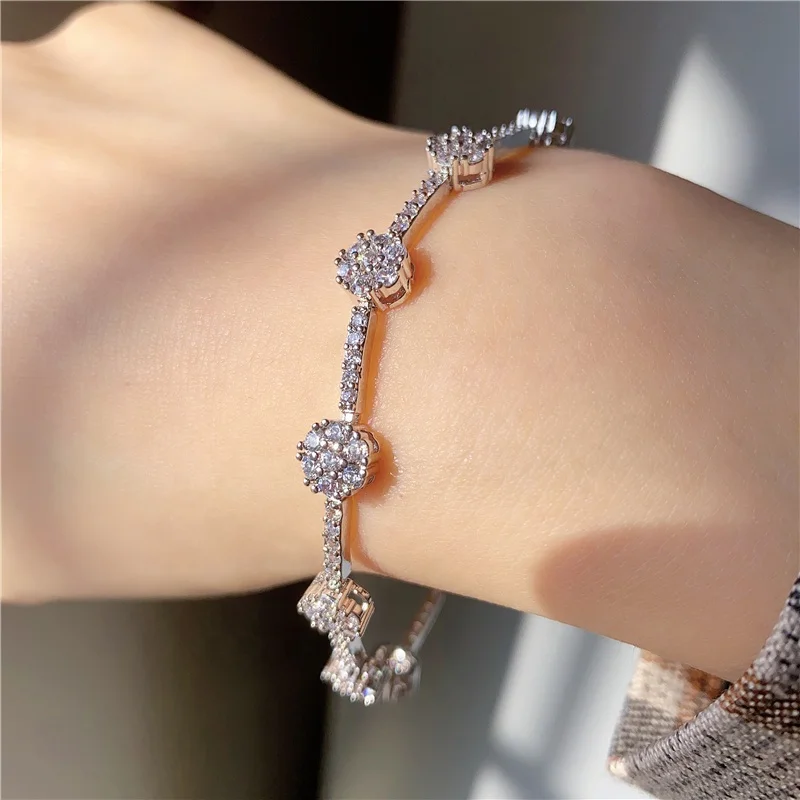 

Korean Style Flower Bracelet Charm Tennis Zircon Bracelet 2020