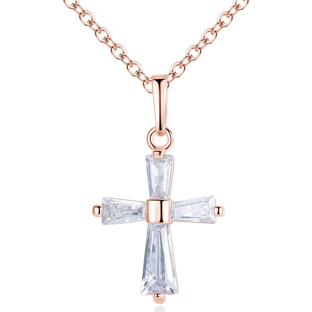 

Minimalist Fashion Women Christian Necklace Jewelry Elegant Crystal Cross Necklace, Silver;rose gold
