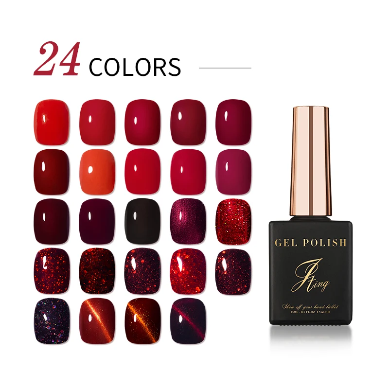 

2021 New year red 24 colors gel nail polish kit professional uv gel set 15ml organic nail polish uv led OEM private label