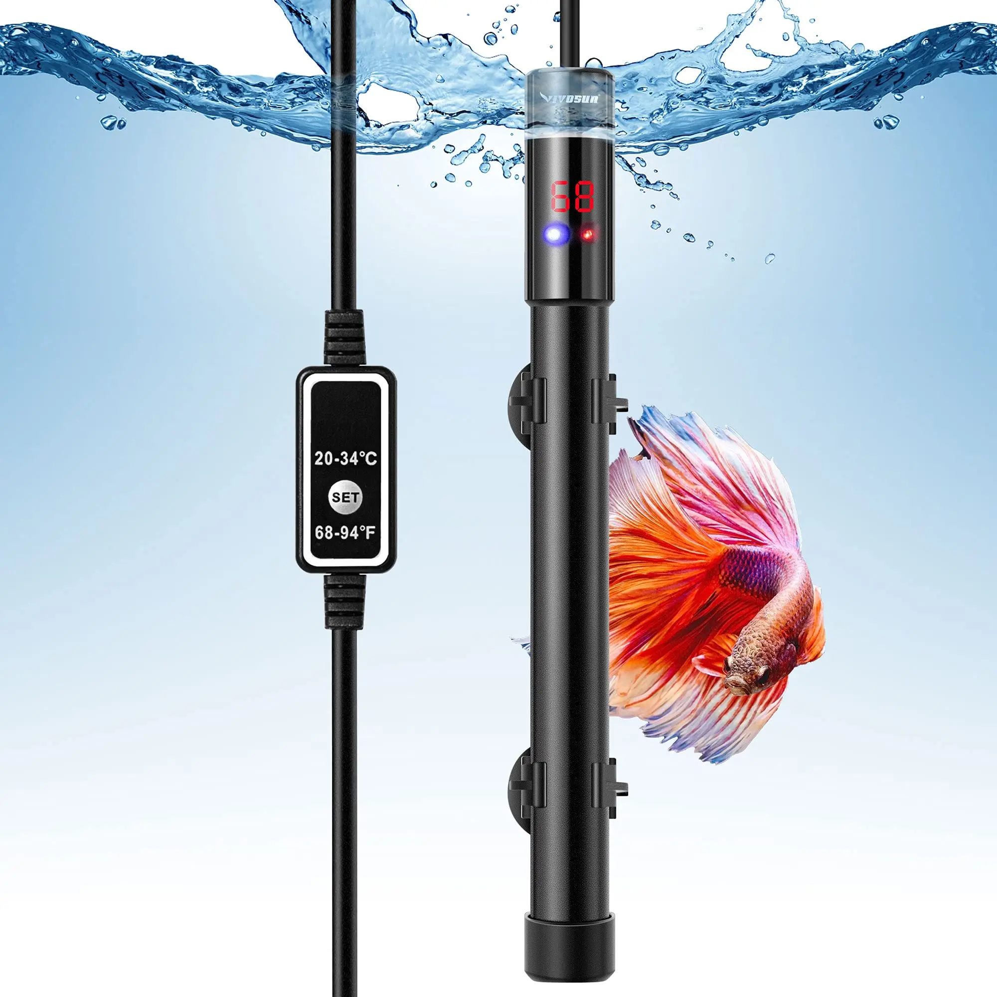 

Precise Aquarium Heater Submersible Titanium Fish Tank Heaters with Intelligent LED External Temperature Display Controller, Black