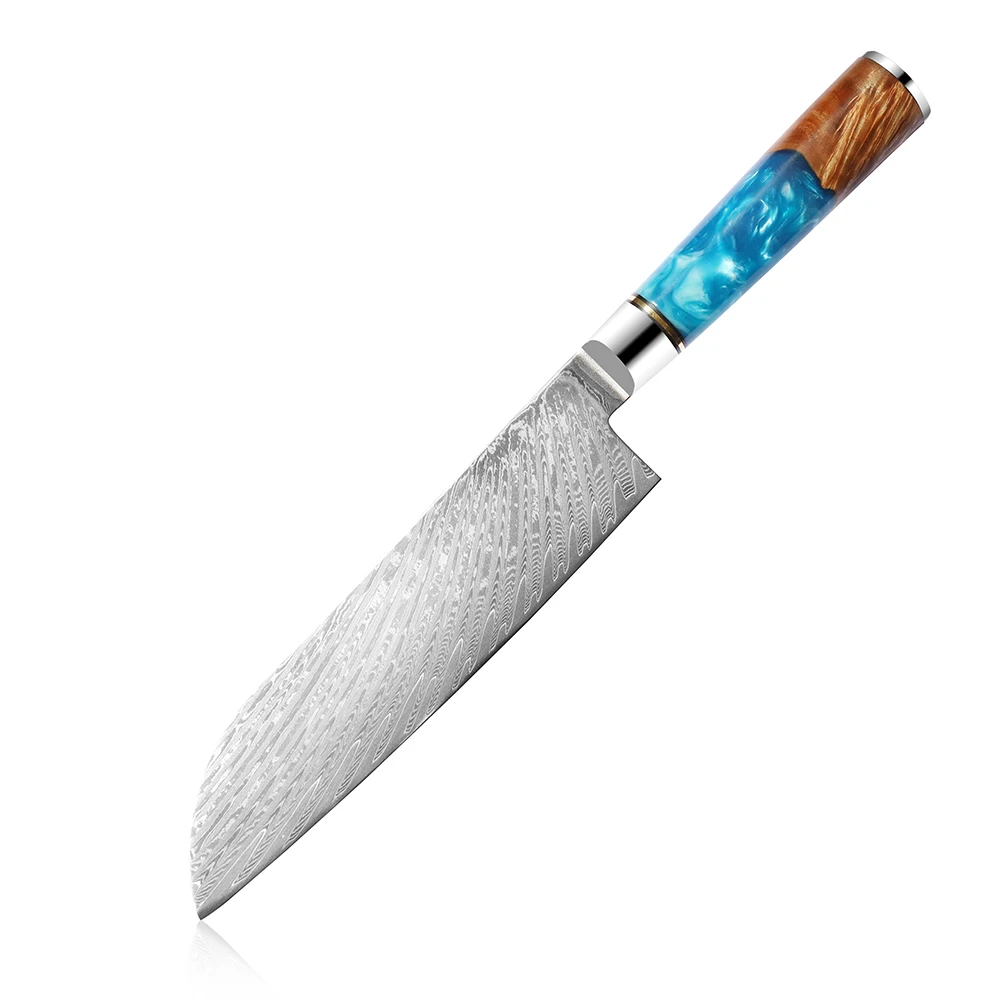 

Blue Resin Handle 7inch Damascus Santoku Kitchen Knife