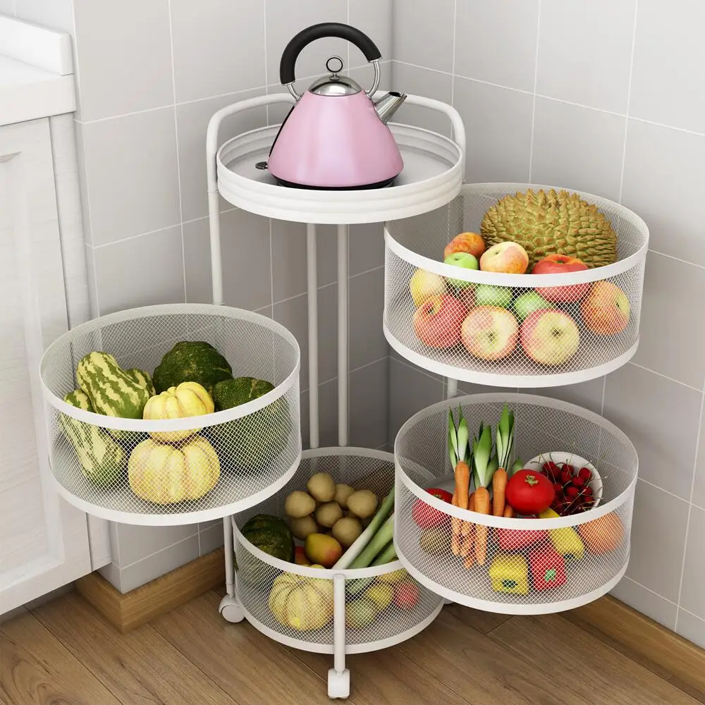 

Multi-layer Rotatable Storage Vegetable Basket 360 Degree Rotating Baskets Rack, Black or white
