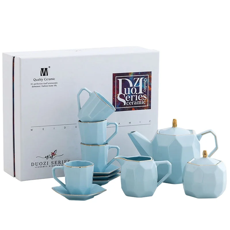 

New geometric creative tea set set gold painted ceramic tea cup gift set