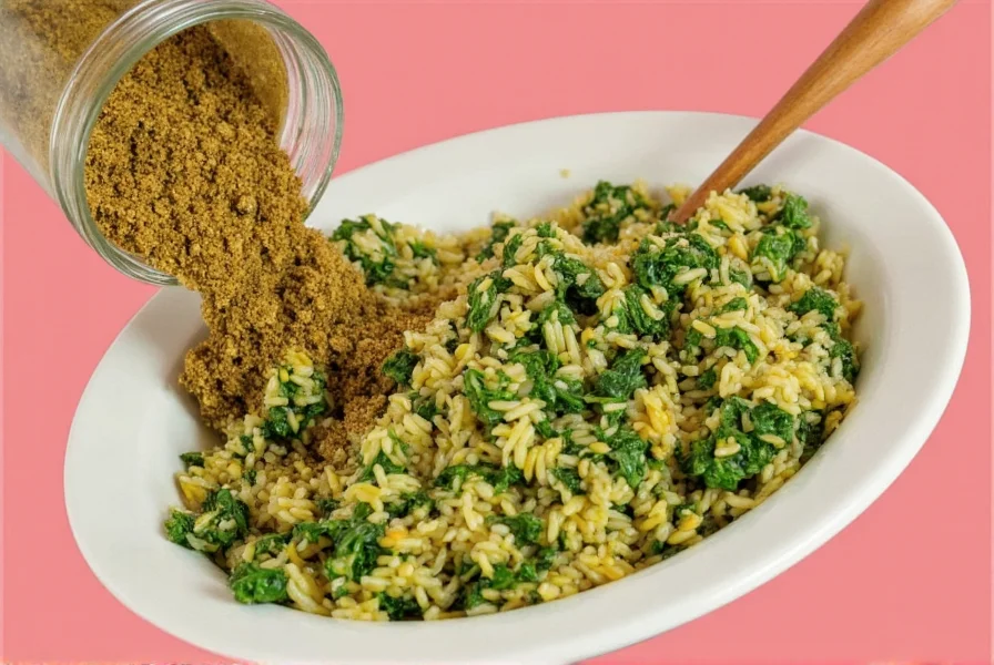 Spinach rice dish closeup