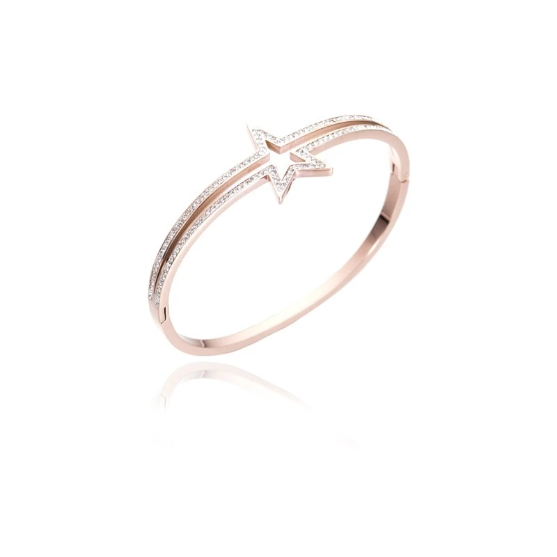 

Jachon NEW Fashion Clear Star Shape Titanium Steel Bangle Shiny Crystal Bracelet, Rose gold