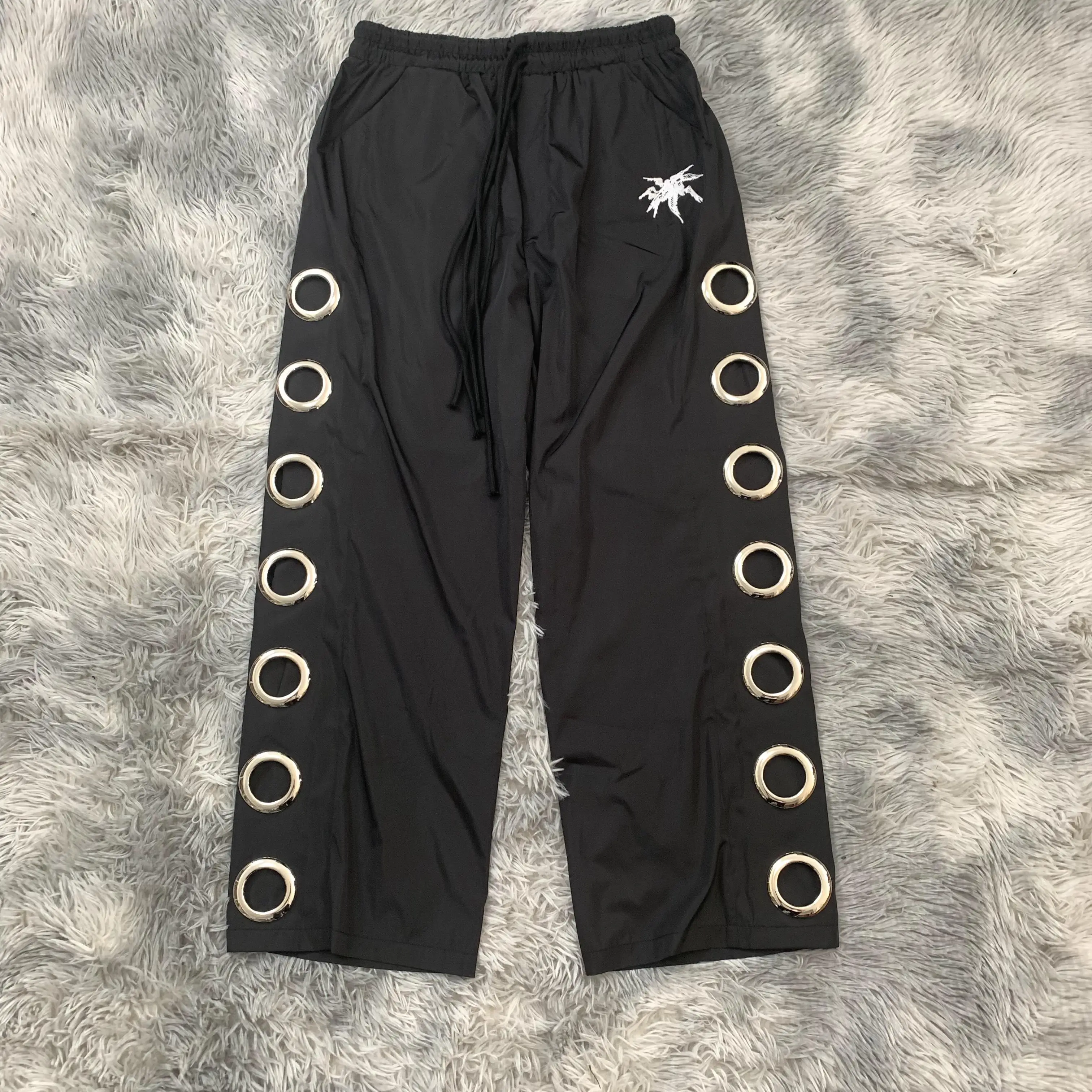 DENIMGUYS Multiple Eyelets Men Quick Dry Polyester Sports Pants Custom Logo Men's Streetwear Plus Size Sweat Pants
