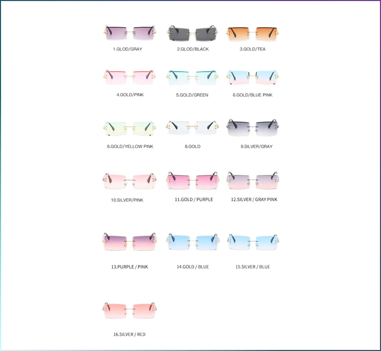 

Sunglasses mens Square Shades Sunglasses Women Rimless Rectangle Sun glasses Custom Logo Tint Colorful Small PC Lens