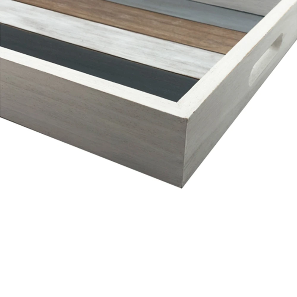 Rustic Wooden Multicolor Serving Tray for Ottoman Coffee Table
