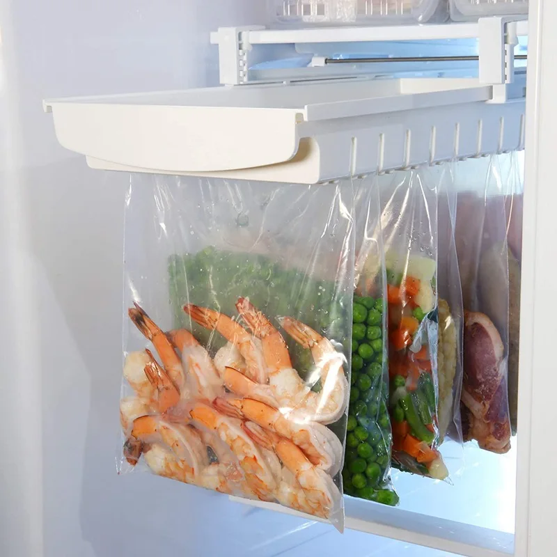 

A3757 Home Kitchen Storage Refrigerator Shelf Ziplock Bag Storage Rack Fresh-keeping Bag Organizer, White