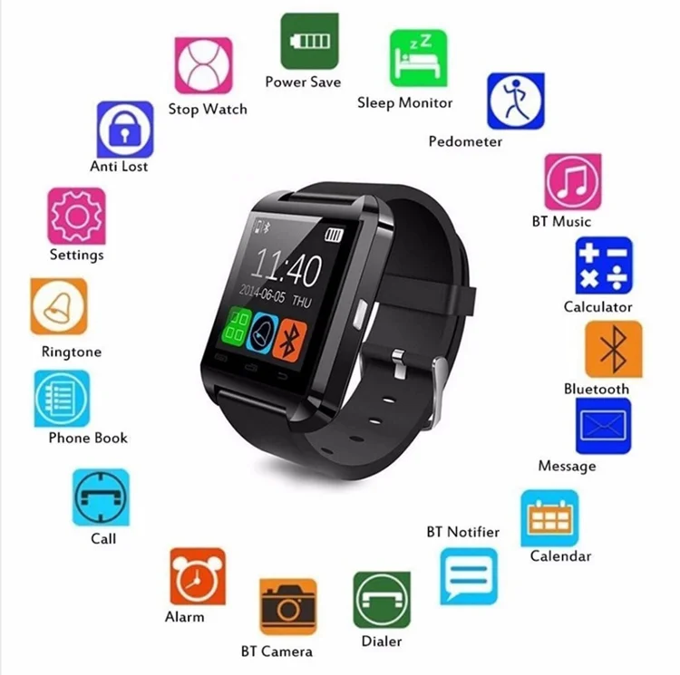 2019 Pedometer U8 Smart Watch for iPhone/Android, Multi Languages BT Smart Watch U8, Multi Functions U8 Smart watch