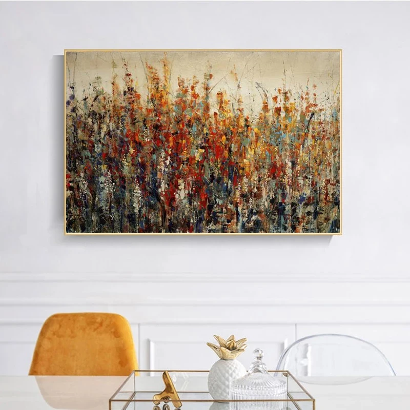 

Abstract Red Landscape Feathers Leaves Posters Nordic Canvas Print Wall Art Painting Modern Picture For Living Room Decor