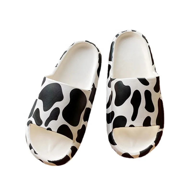 

Summer women girls indoor outdoor thick sole cow print PVC slides slipper sandals